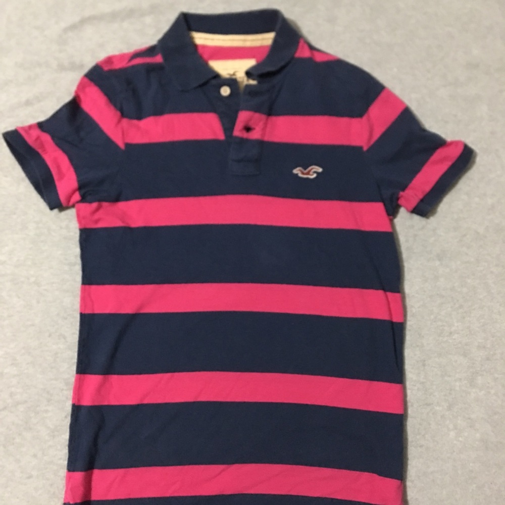 Men’s Small Pink and Navy Striped Hollister Polo